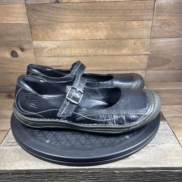 Keen Womens Size 8.5 Black Leather Slip On Mary Jane Ballet Flat Driving Shoes - Picture 1 of 10